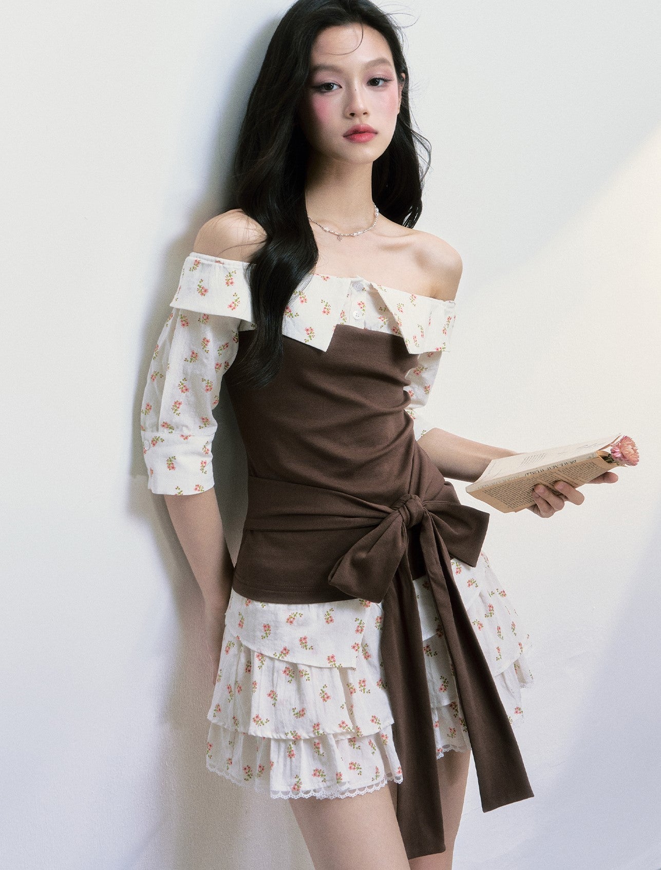 Floral Tie-strap One-shoulder Top/Skirt FRA0394