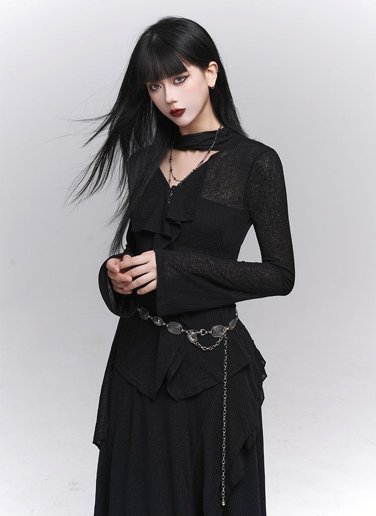 Simple High-End V-neck Top/Skirt LAD0222