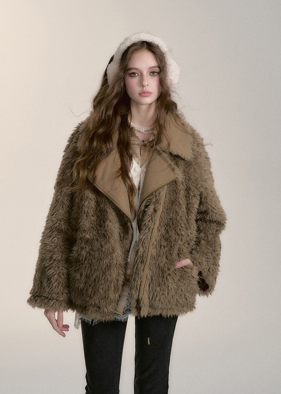 Lapel Two-wear Warm Plush Loose Fur Coat VIA0185