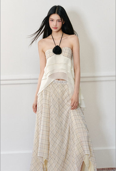 Rose Halter Strap Top/Plaid Skirt AGM0172