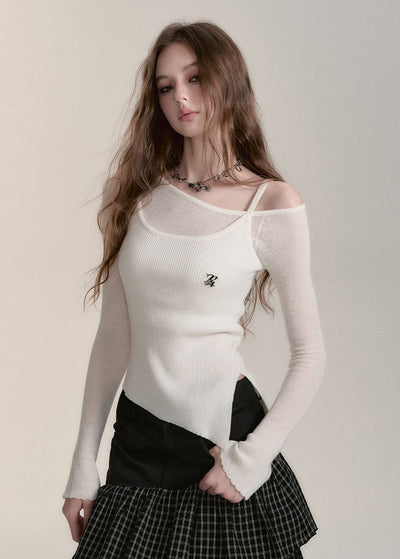 Slim Fit Design Wool Irregular One-shoulder Sweater VIA0189