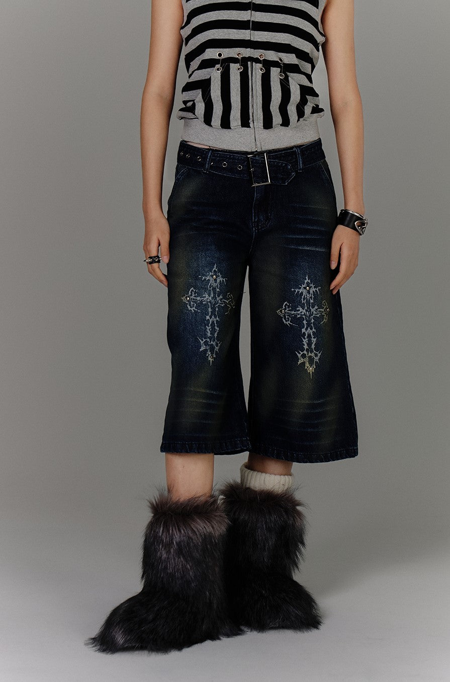 American Retro Cross Design Jeans KIN0140