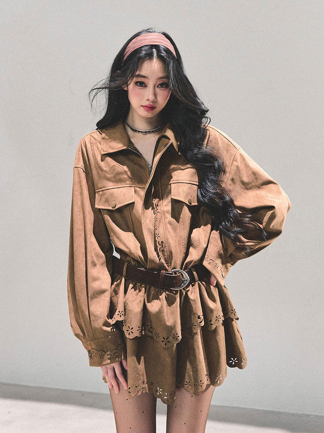 Faux Two-Piece Suede Shirt Dress DIA0680