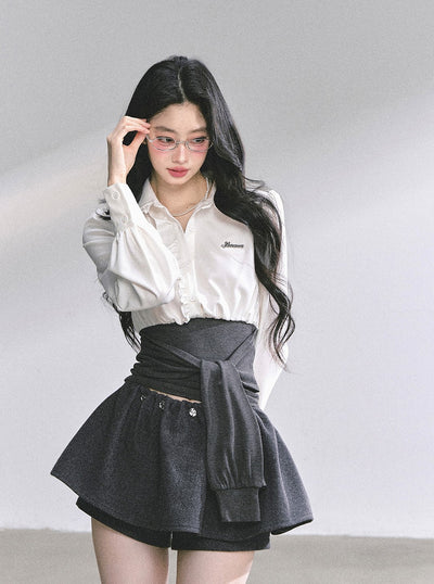 Ruffled Waist Slimming Shirt DIA0569