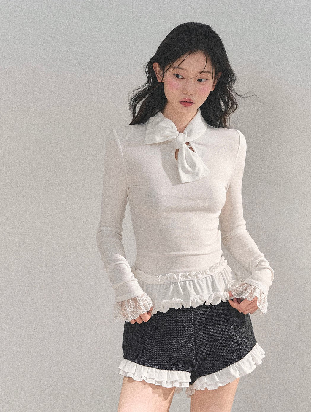 Ruffled Lace Slim T-Shirt DIA0713