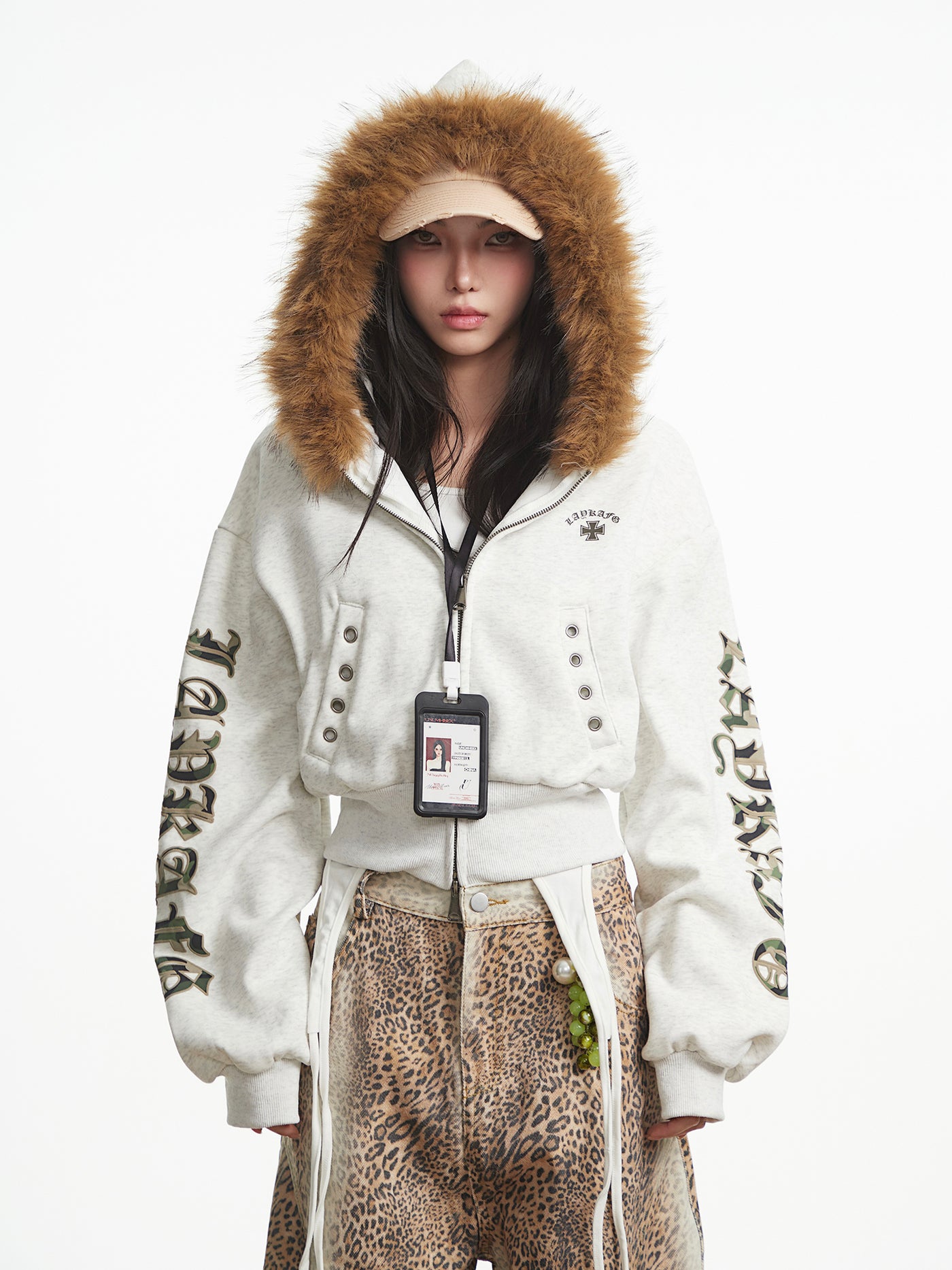 Fur Collar Long-Sleeve Hooded Sweatshirt Jacket UNC0320