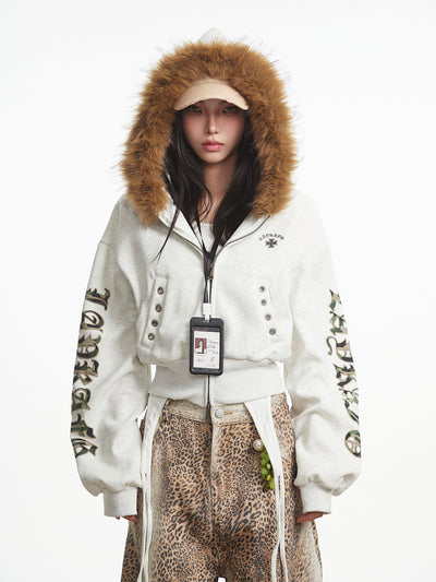 Fur Collar Long-Sleeve Hooded Sweatshirt Jacket UNC0320