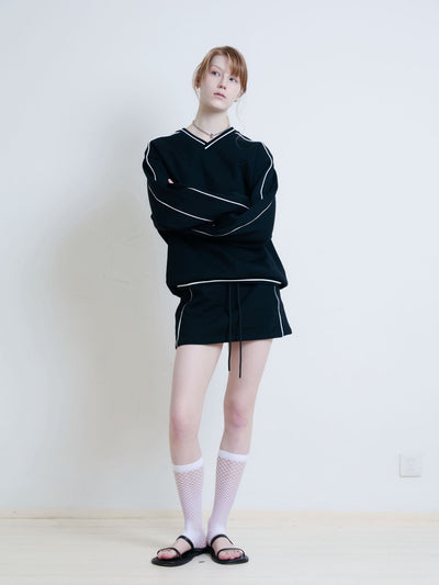 V-neck Patchwork Sweatshirt/Sports Skirt AOA0022