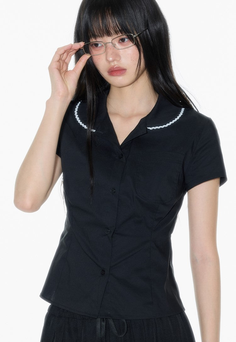 Black Lace Doll Collar Shirt ONT0017