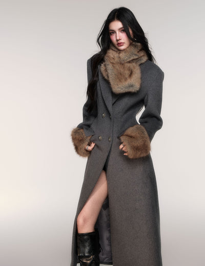 Grey Detachable Scarf Long Coat LUL0207