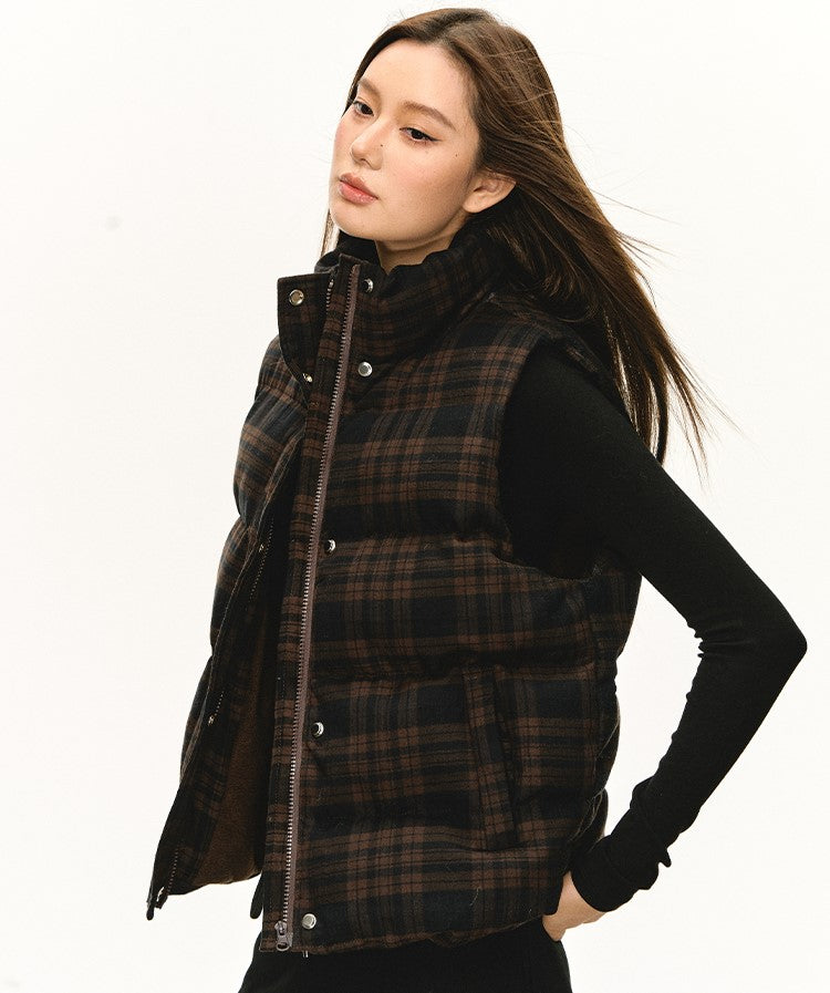 Retro Plaid Stand-up Collar Vest Jacket ANA0100