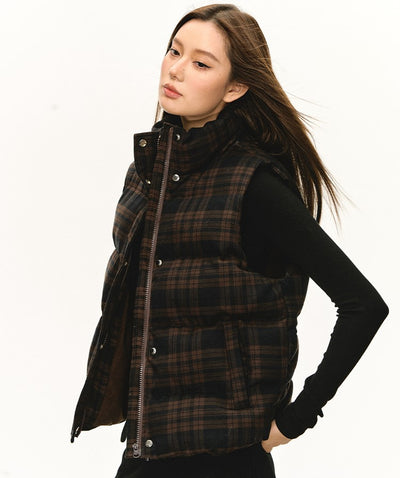 Retro Plaid Stand-up Collar Vest Jacket ANA0100