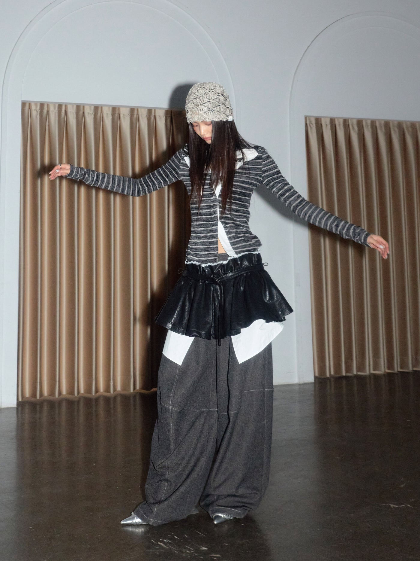 Layering Leather A-Line Skirt JNY0282