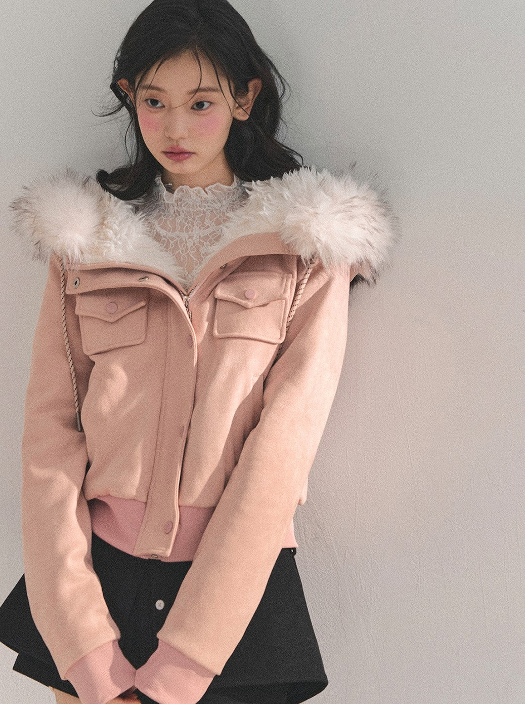 Snowy Fur Hooded Pocket Jacket DIA0717