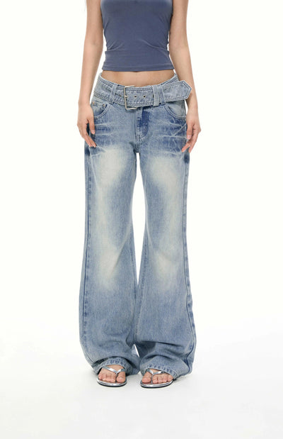 Large Belt Wide-leg Jeans APE0377
