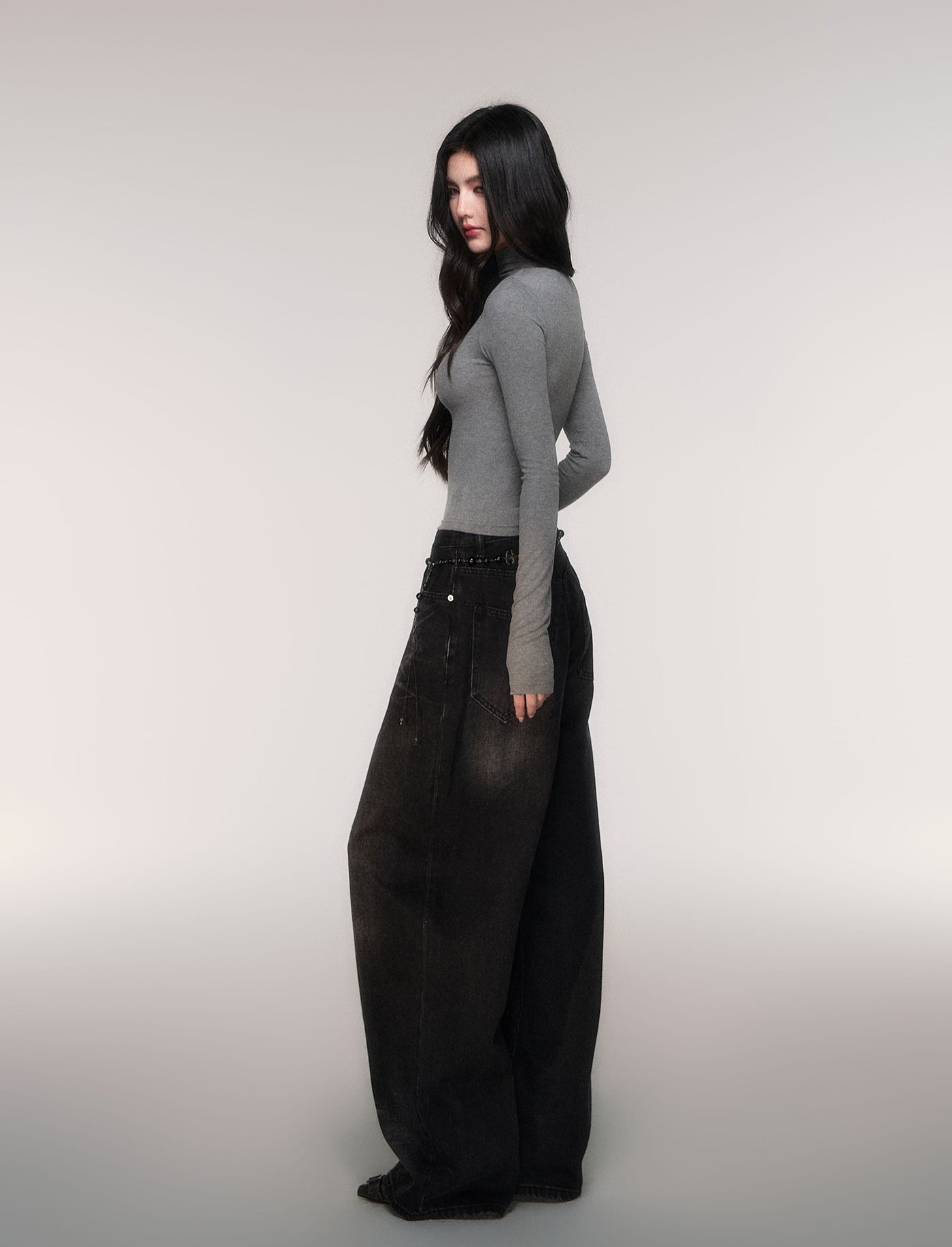 Black High-waisted Wide-leg Casual Jeans LUL0206