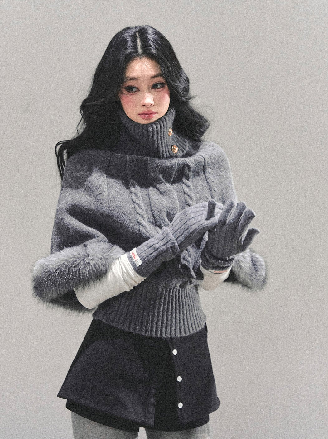 High-Neck Mohair Cable Sweater DIA0669