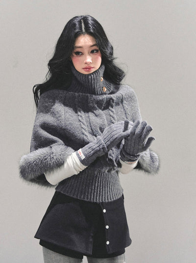 High-Neck Mohair Cable Sweater DIA0669