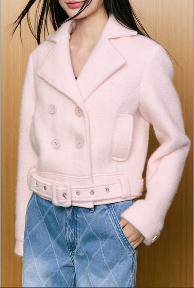 Fashionable High-end Pink Woolen Short Jacket AGM0086