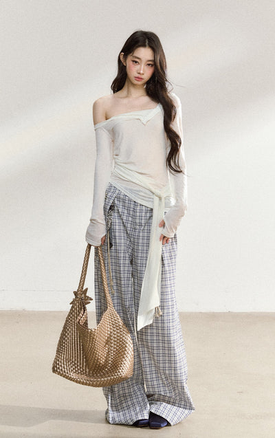 One Shoulder White Cross Strap T-shirt SHI0200