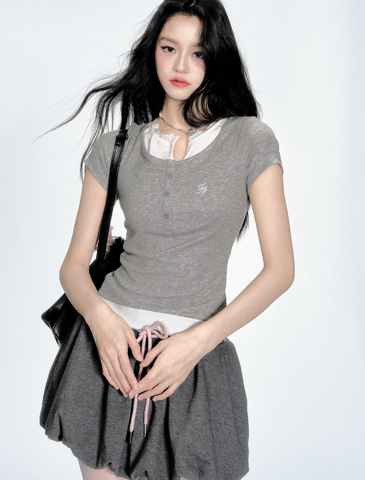 Short-sleeved T-shirt/Flower Bud Skirt FRA0362