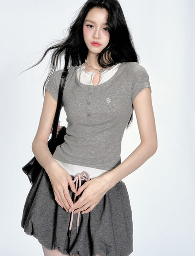 Short-sleeved T-shirt/Flower Bud Skirt FRA0362