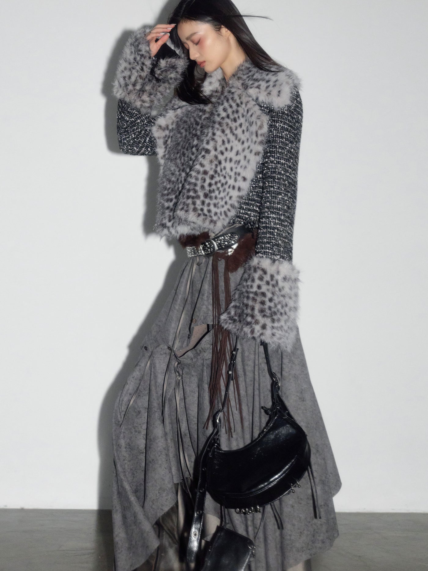 Leopard Print Faux Fur Short Jacket JNY0273