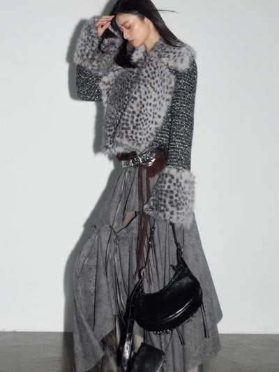 Leopard Print Faux Fur Short Jacket JNY0273