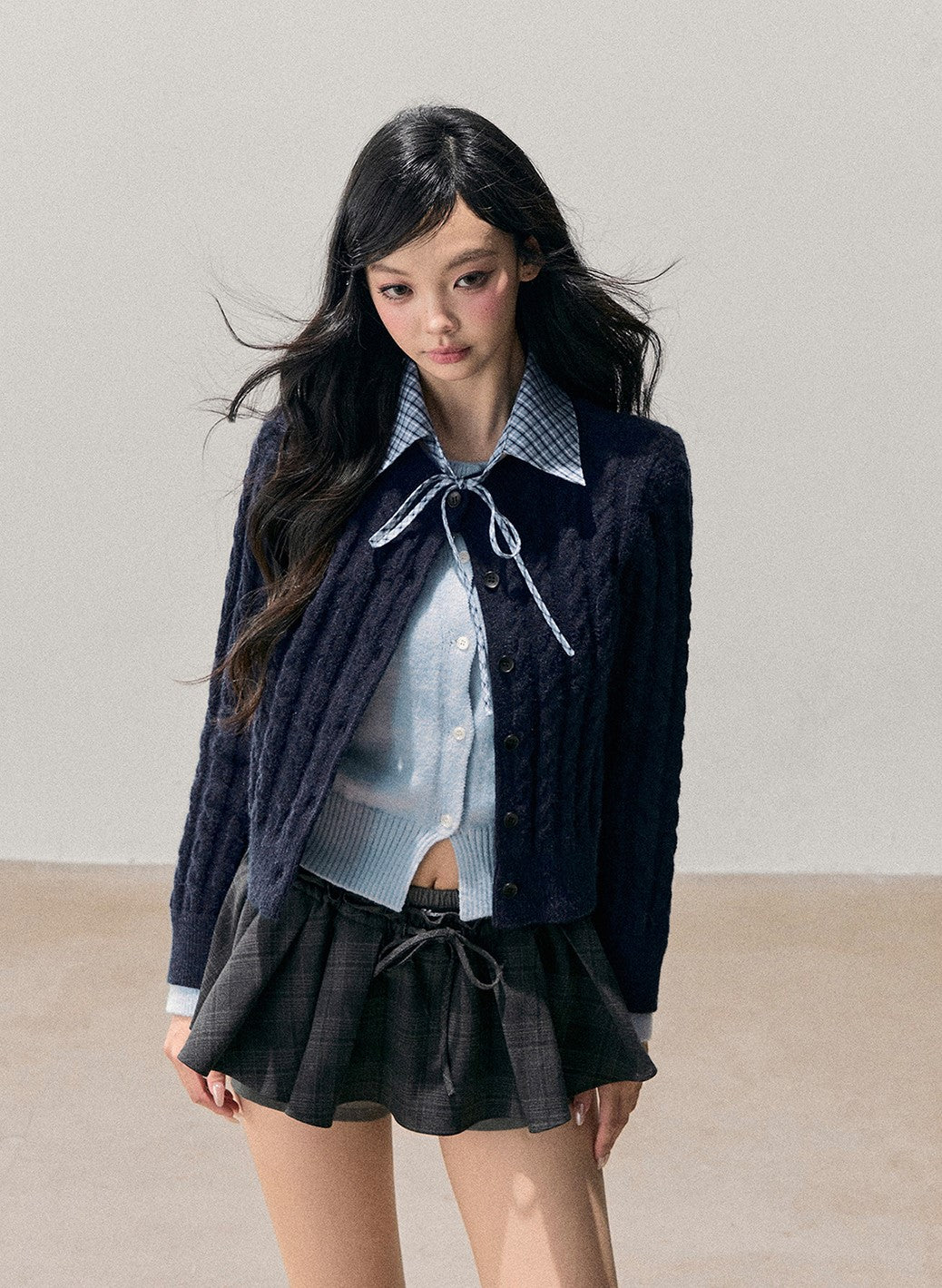 Plaid Shirt Collar Faux Two-Piece Sweater DIA0722