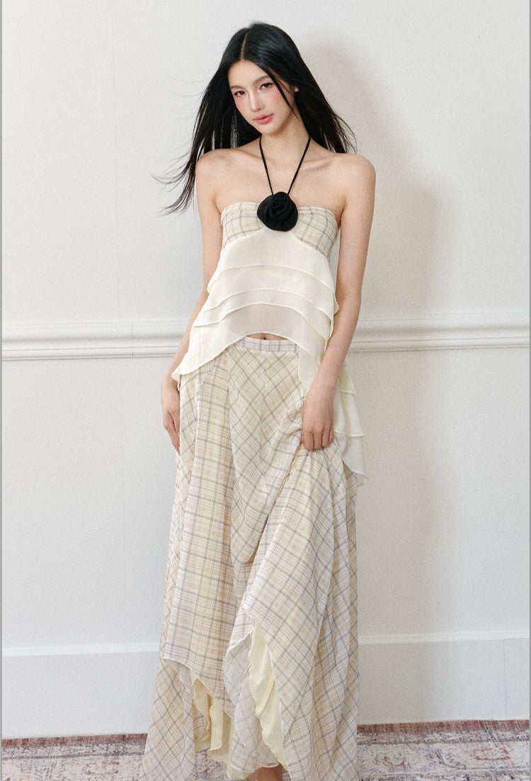 Rose Halter Strap Top/Plaid Skirt AGM0172