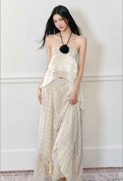 Rose Halter Strap Top/Plaid Skirt AGM0172