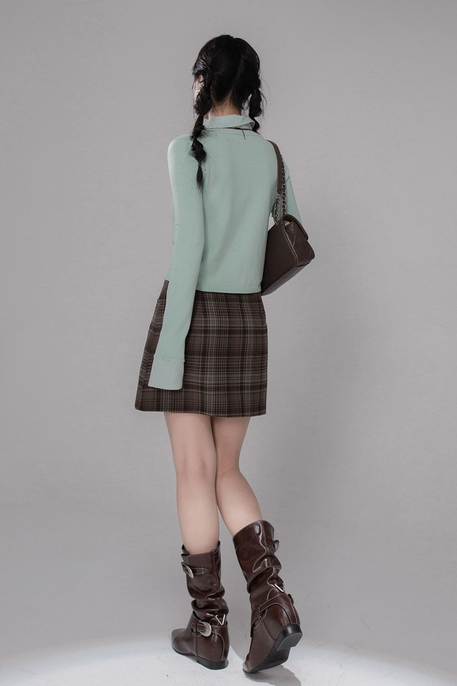 Mint Green Shirt Collar Sweater COT0352