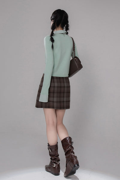 Mint Green Shirt Collar Sweater COT0352