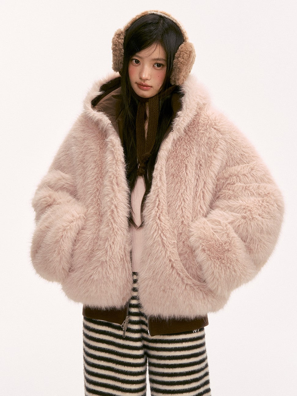 Reversible Color-blocked Plush Coat WEE0134