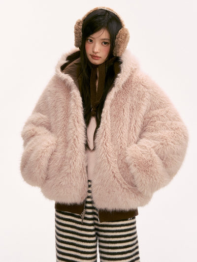 Reversible Color-blocked Plush Coat WEE0134