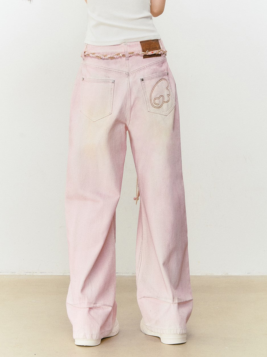 Washed Distressed Pink Jeans VIA0331