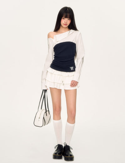 Stitching Oblique Shoulder Shirt WEE0035