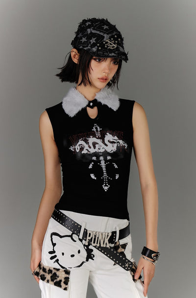 Fur Collar Subculture Sleeveless Top KIN0137