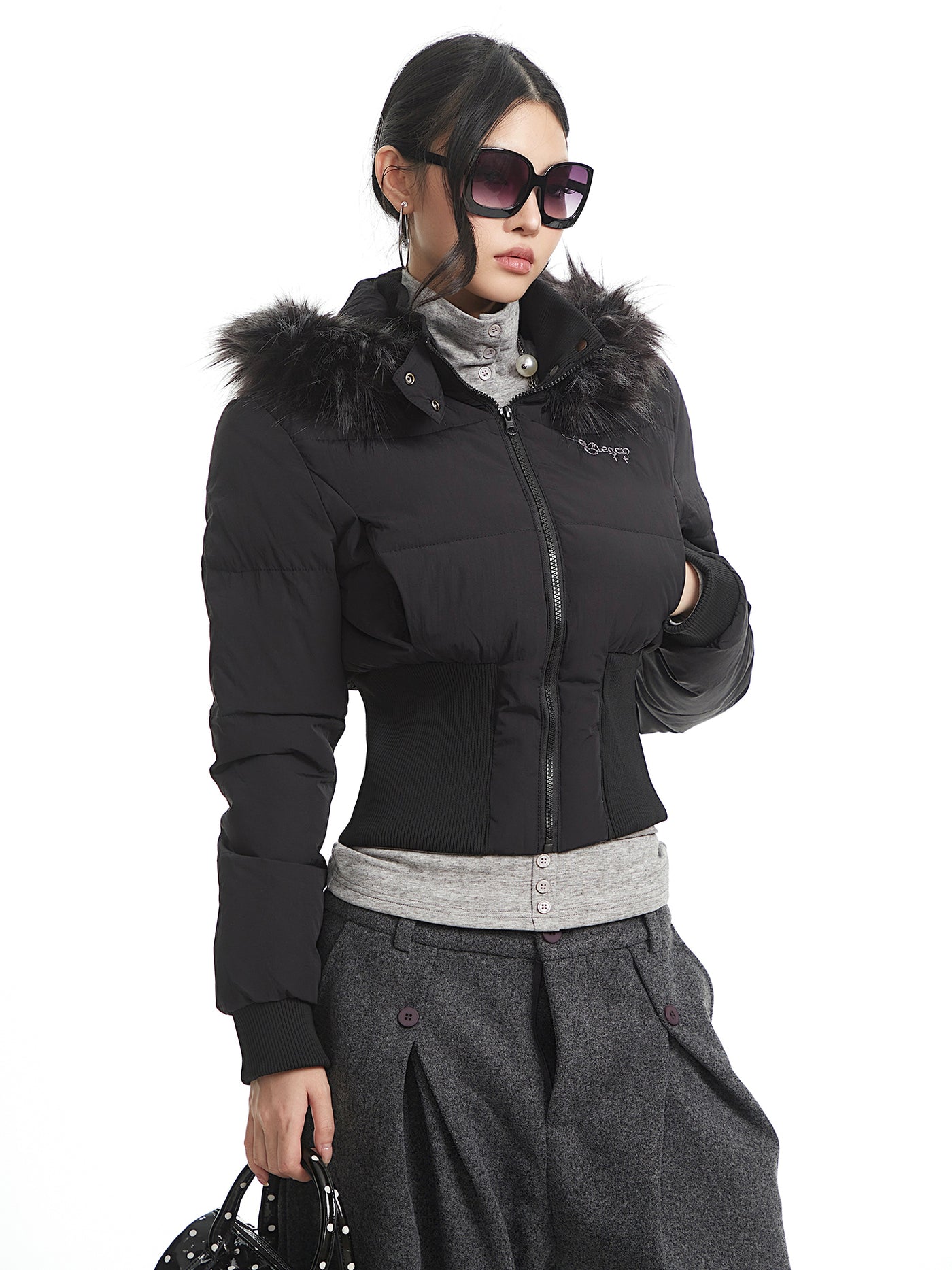 Stand Collar Hooded Short Down Jacket UNC0322