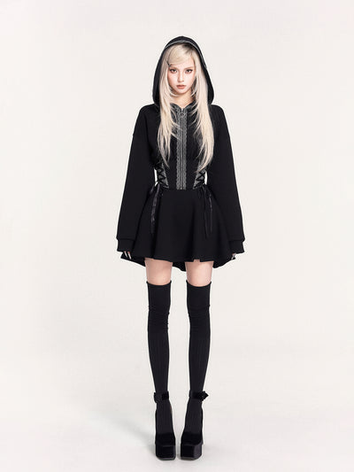 Lace-up Hooded Sweatshirt Dress VOC0469