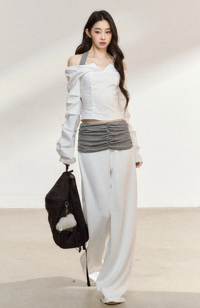 White Off Shoulder Slim Short Shirt SHI0208