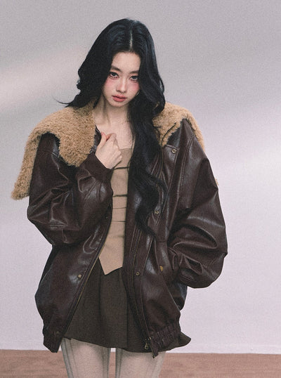 American Navy Collar Leather Jacket DIA0615