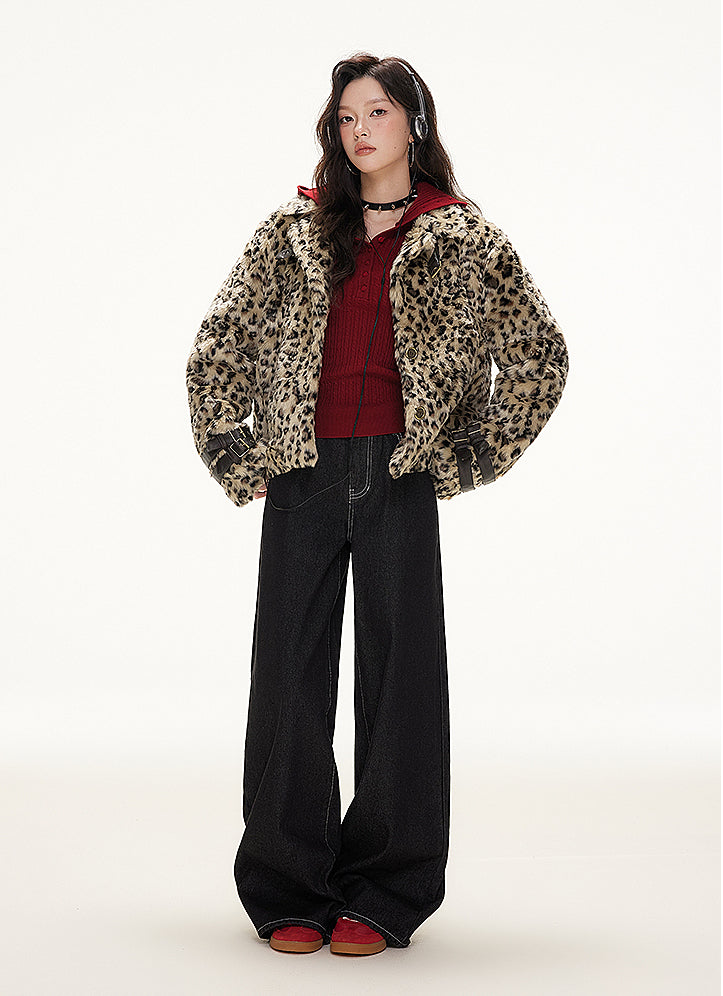 Retro Leopard Print Eco-friendly Fur Jacket IMO0077