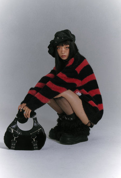 V-neck Spider Loose Striped Sweater KIN0147