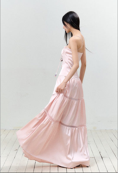 Satin Pleated Lace-up Suspender Dress AGM0150