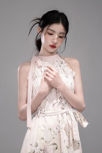 Rose Print One Shoulder Dress COT0323