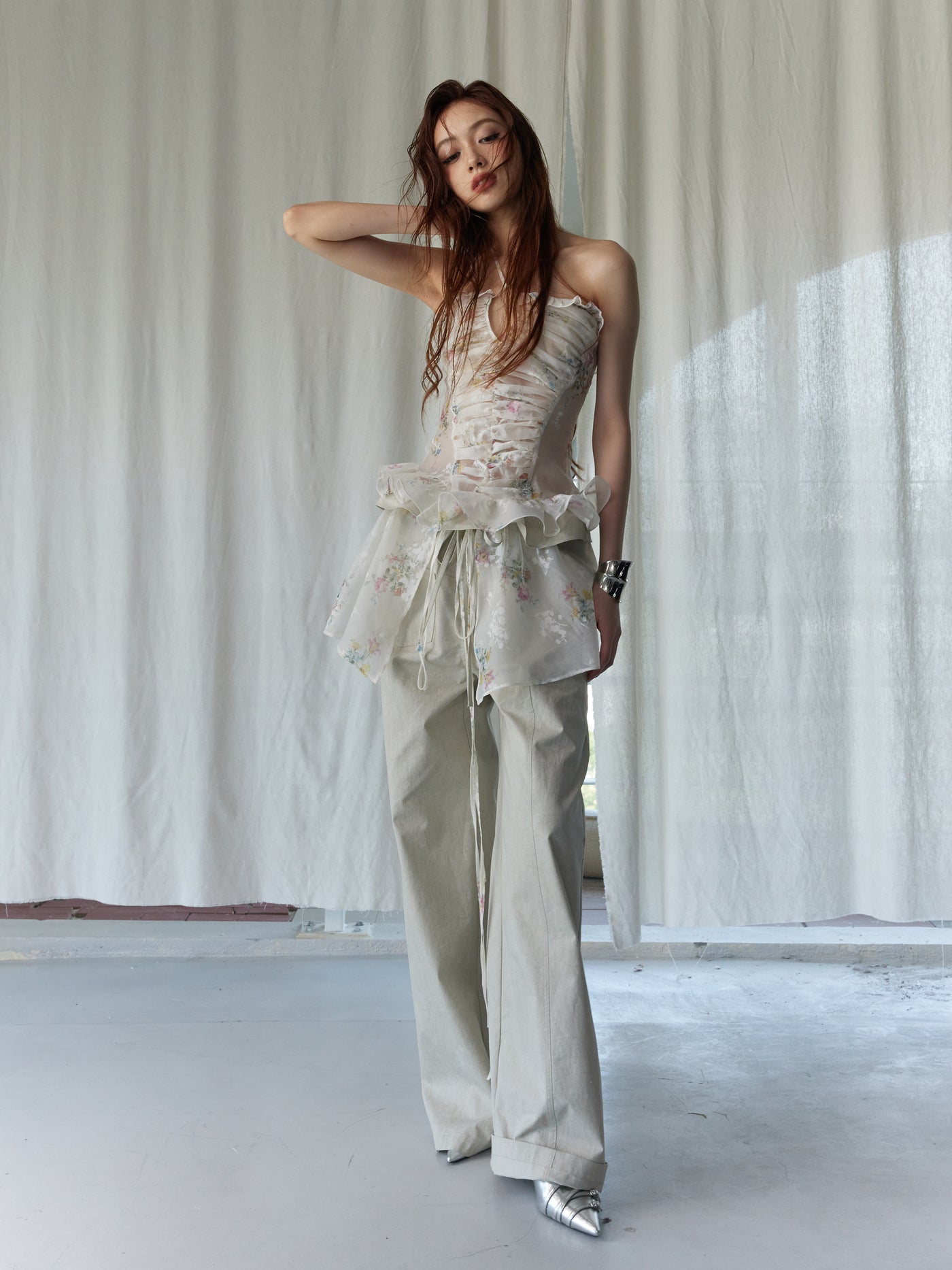 Floral Apron Wide-leg Pants JNY0246