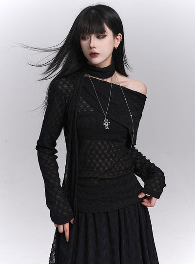 Off-Shoulder Long-Sleeved Top/Long Skirt LAD0237