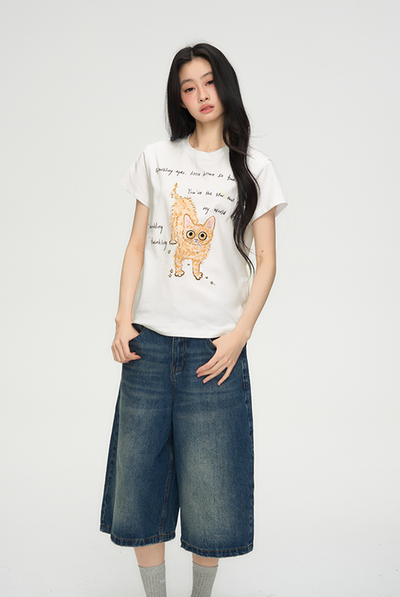 Kitten Print Casual Short-sleeved T-shirt PUN0071