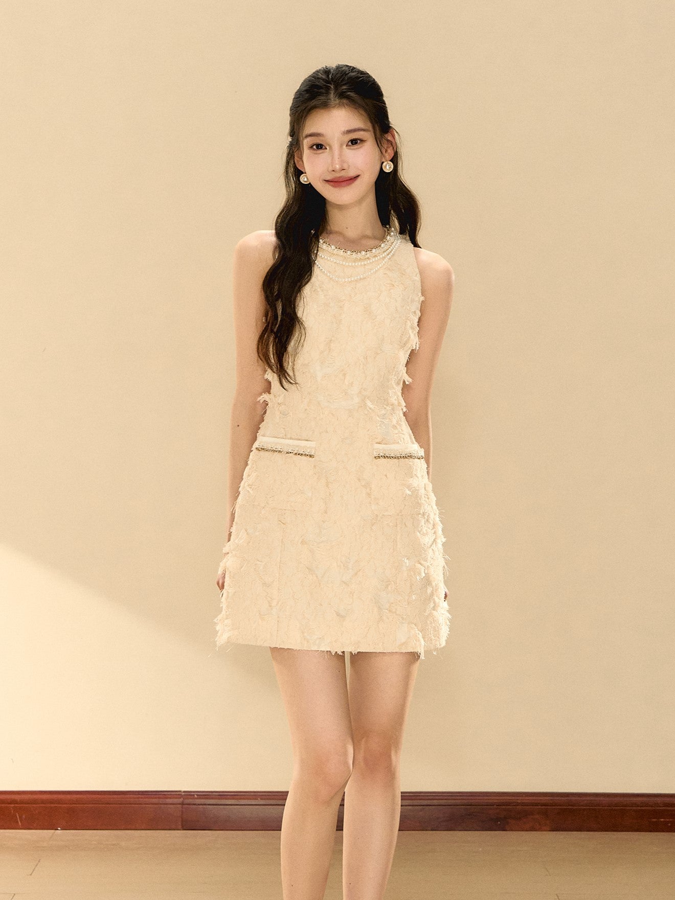 Feathery Sleeveless A-line Dress OSH0138